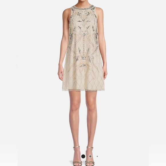 Aidan Mattox women's sequin & beaded a line dress - champagne - size 4 - Picture 3 of 4